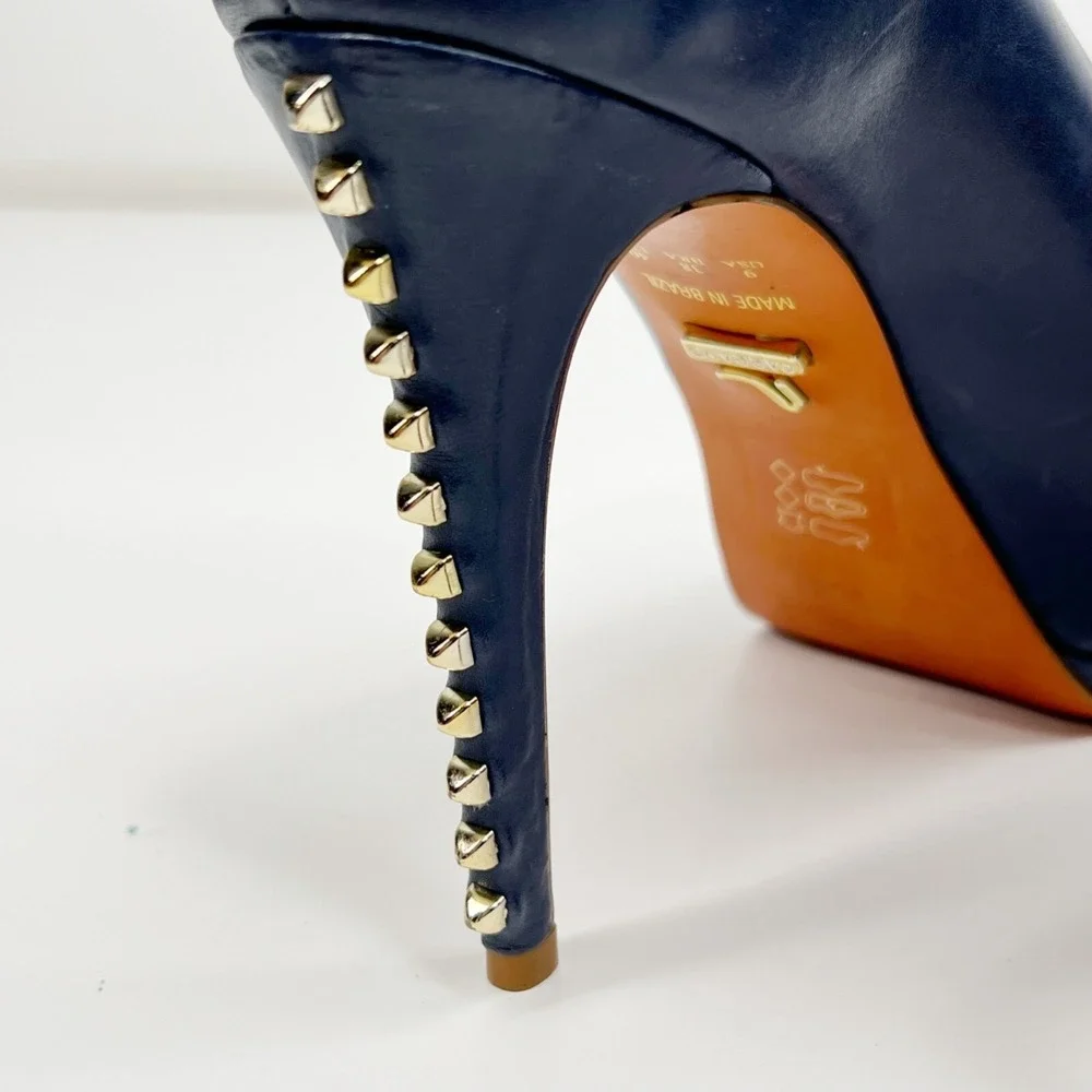 CARRANO Peep Toe Studded Heel Blue Platform‎ Pumps 9